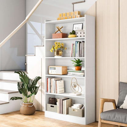 Tall White Six Tier Bookcase 72 Inches Contemporary Wood by ShipItFurniture