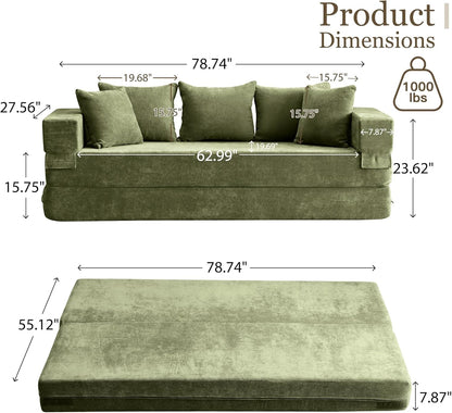 Green 79Inch Convertible Sleeper Couch With Pillows by ShipItFurniture