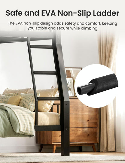Full XL Over Queen Bunk Bed Black Heavy Duty Steel Frame by ShipItFurniture