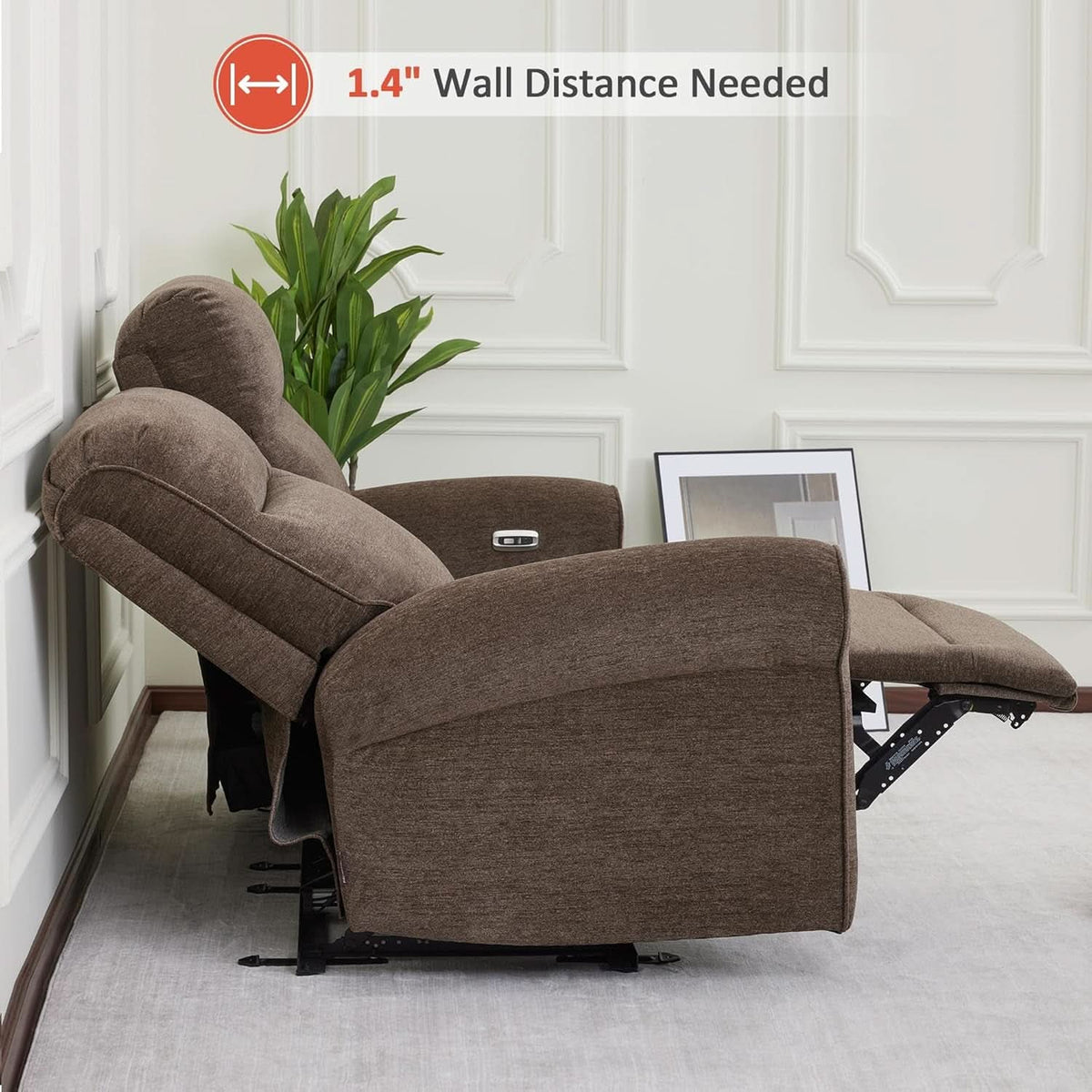 Fabric 64.6 Inch Dark Brown Wall Hugger Power Recliner Loveseat by ShipItFurniture