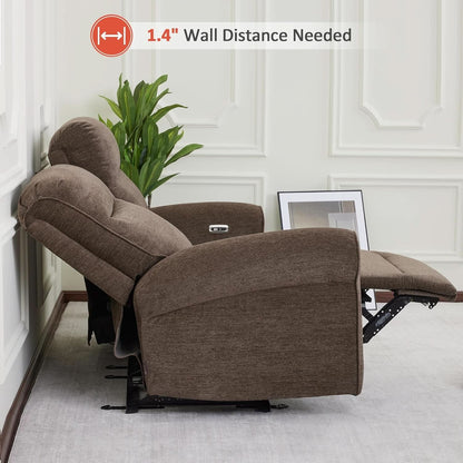 Fabric 64.6 Inch Dark Brown Wall Hugger Power Recliner Loveseat by ShipItFurniture