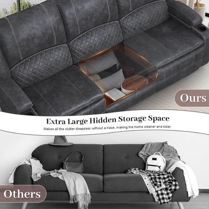 Grey Three Seater Manual Recliner Sofa Modern Living Room by ShipItFurniture