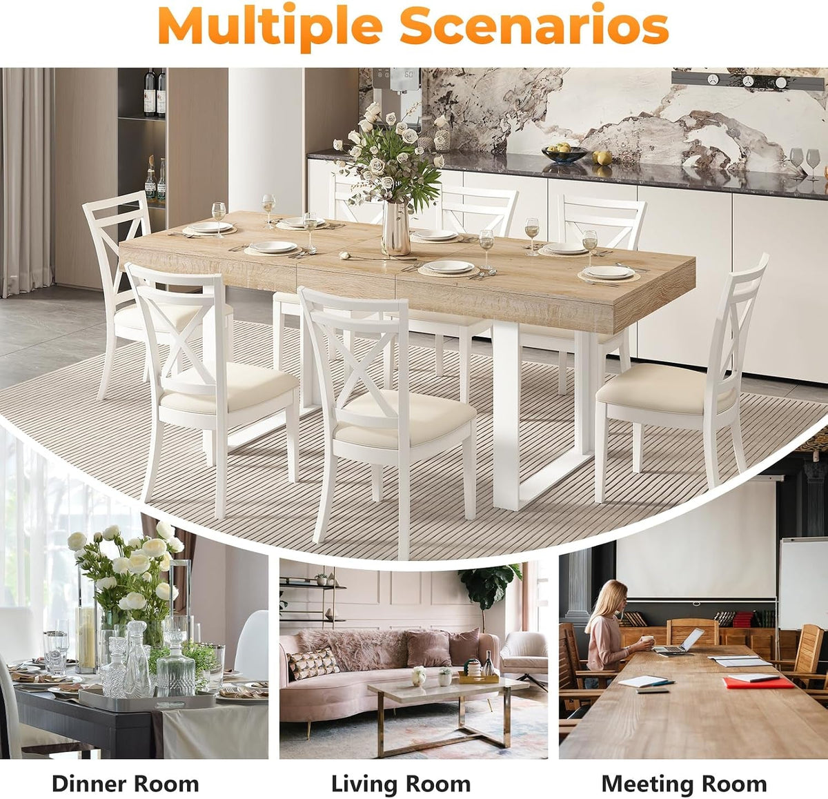 Extendable Dining Table White Oak Rectangular Farmhouse by ShipItFurniture