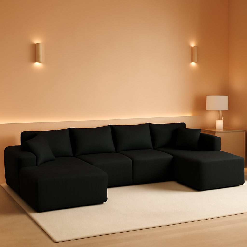 Corduroy Black UShaped 146Inch Modular Sectional Sofa by ShipItFurniture