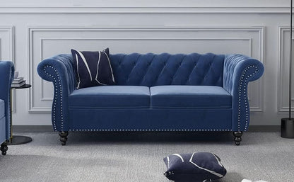 Blue Velvet 2 Piece Living Room Set Sofa Loveseat Chair For Living Room And Office by ShipItFurniture