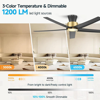 52 Inch Black-Gold Ceiling Fan with Lights and Remote by ShipItFurniture