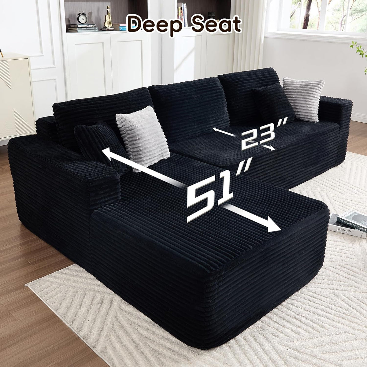 108 Inches Left Facing High End Sectional Sofa Black by ShipItFurniture