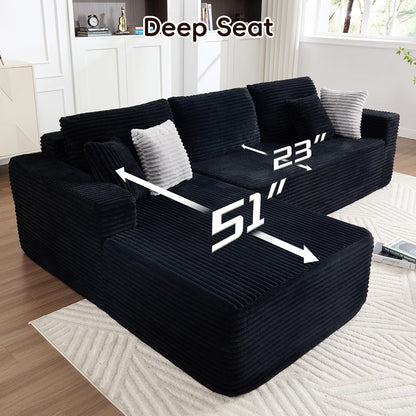 108 Inches Left Facing High End Sectional Sofa Black by ShipItFurniture