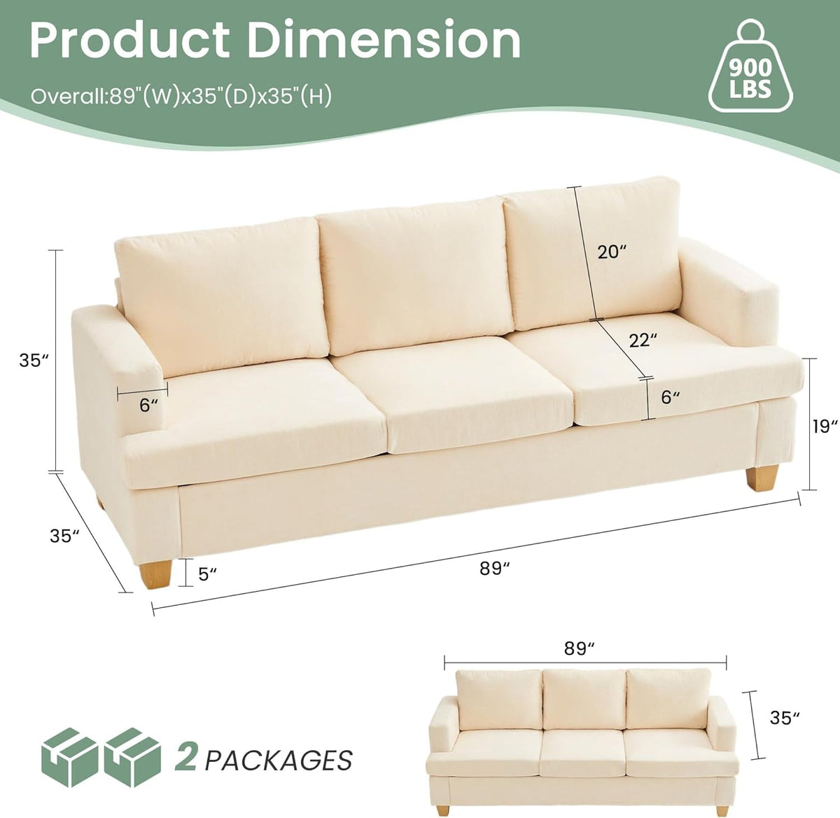 Beige Chenille Sleeper Sofa Three-Seater Loveseat Set by ShipItFurniture