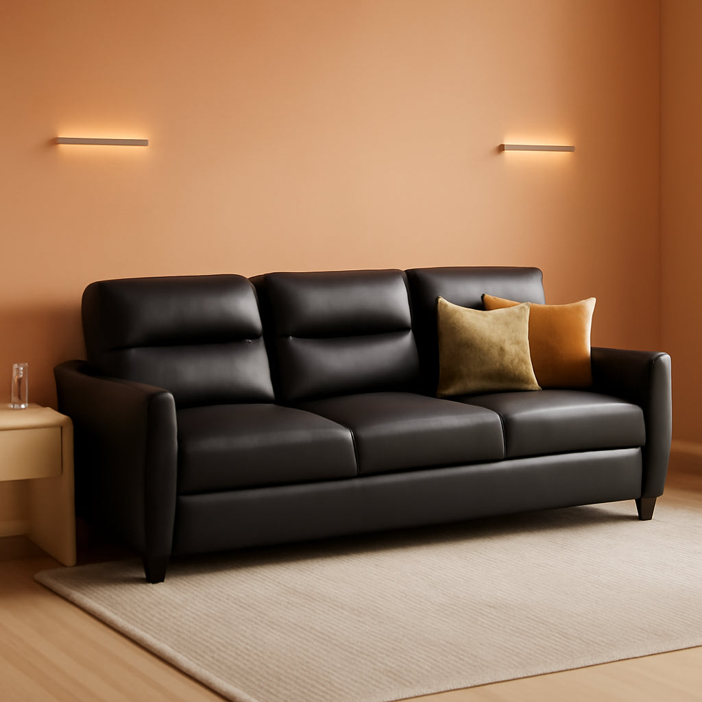 85Inch Black Faux Leather Executive Sofa USB Charging Ports by ShipItFurniture