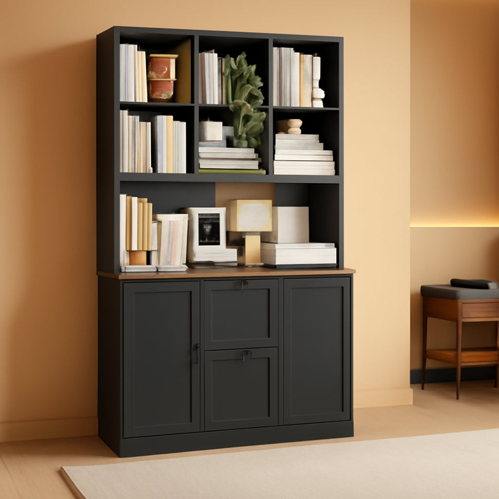Seventy Two Inch Tall Black Bookcase With Power Out let System by ShipItFurniture