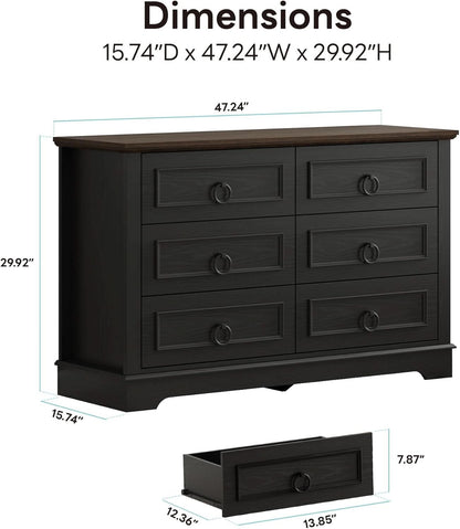 Black FortySevenPointTwoInch Wide Six Drawer Dresser by ShipItFurniture