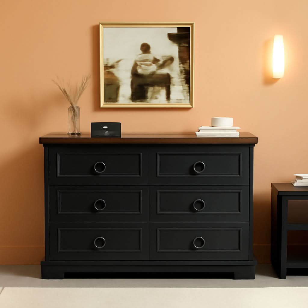 Black FortySevenPointTwoInch Wide Six Drawer Dresser by ShipItFurniture