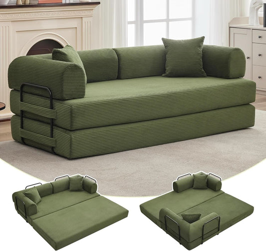 Corduroy Green 79 Inches Inter changeable Plus Sofa Bed by ShipItFurniture