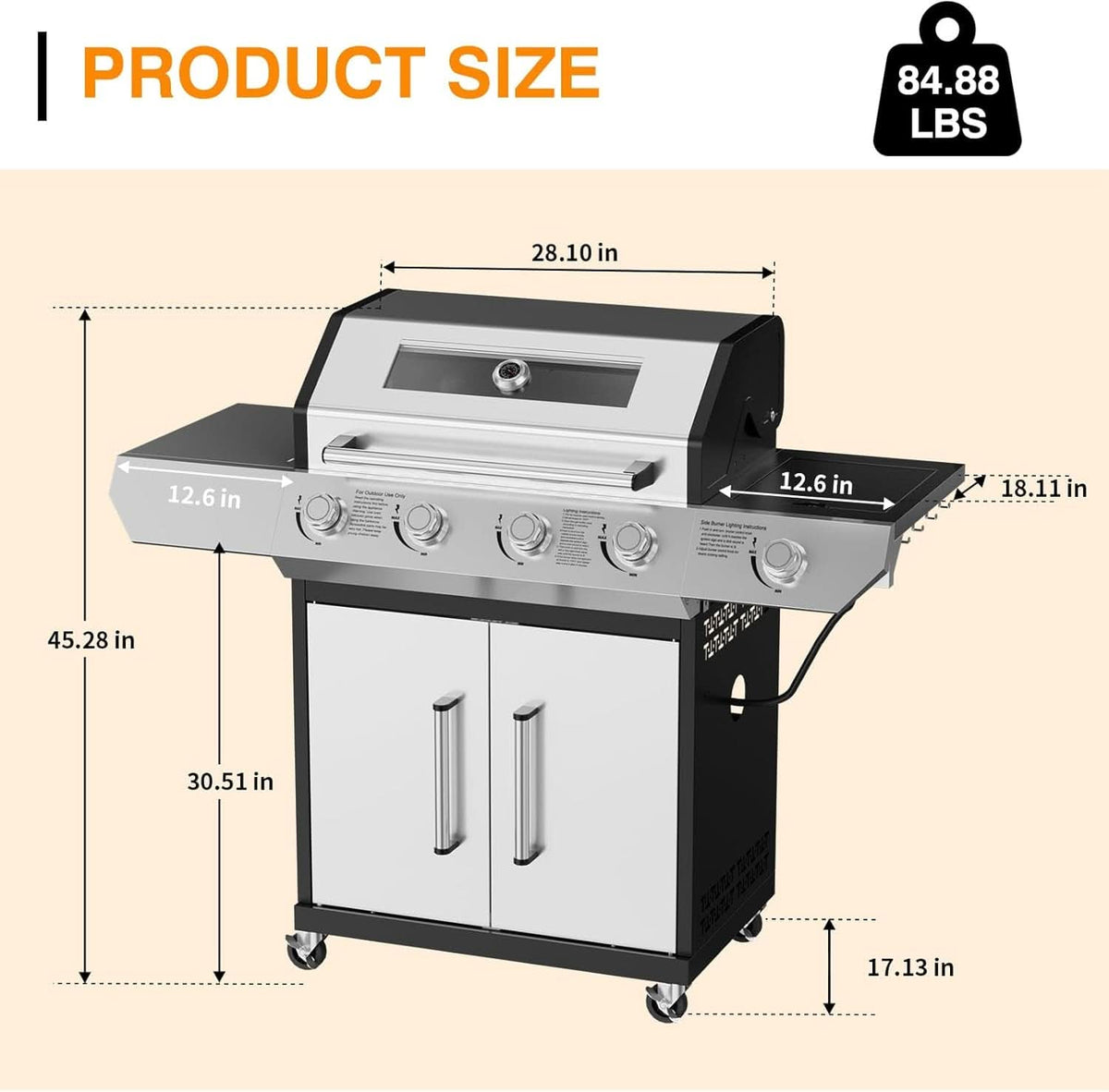 Propane Gas Grill With LED Knobs And Visual Glass Panel Outdoor by ShipItFurniture