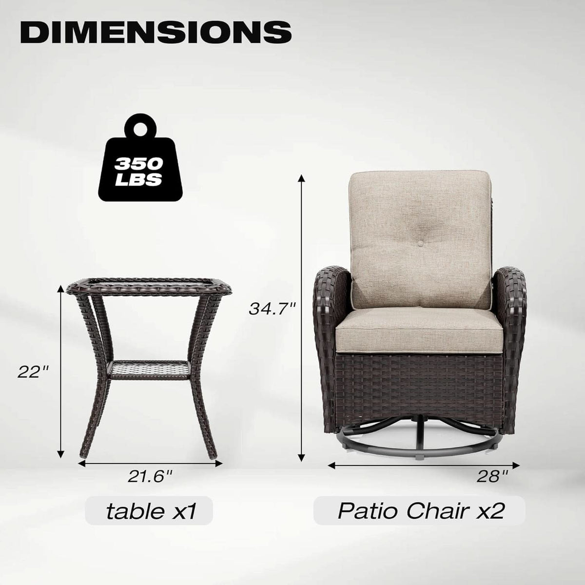 Outdoor Swivel Rocker Chairs 3 Piece Wicker Set Cushioned by ShipItFurniture