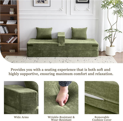 Green 79Inch Convertible Sleeper Couch With Pillows by ShipItFurniture