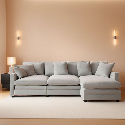 111 Inch L Shaped Modern Glam Sofa Sectional With Ottoman Cloud Foam Cushions Grey Chenille by ShipItFurniture