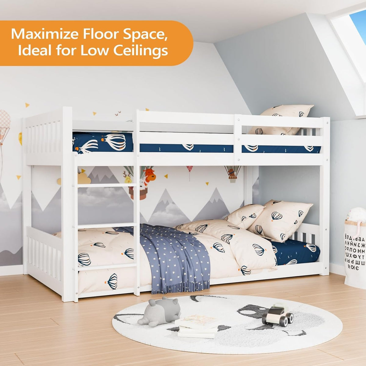 Low Profile White Solid Wood Twin Over Bunk Bed Guardrails by ShipItFurniture