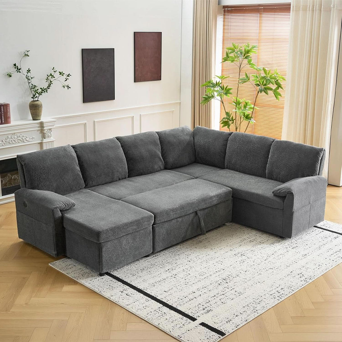 Convertible Sofa Bed With CloudLike Storage Chaise by ShipItFurniture