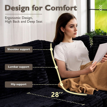 Modular Sectional Sofa Black Corduroy Convertible Sleeper by ShipItFurniture