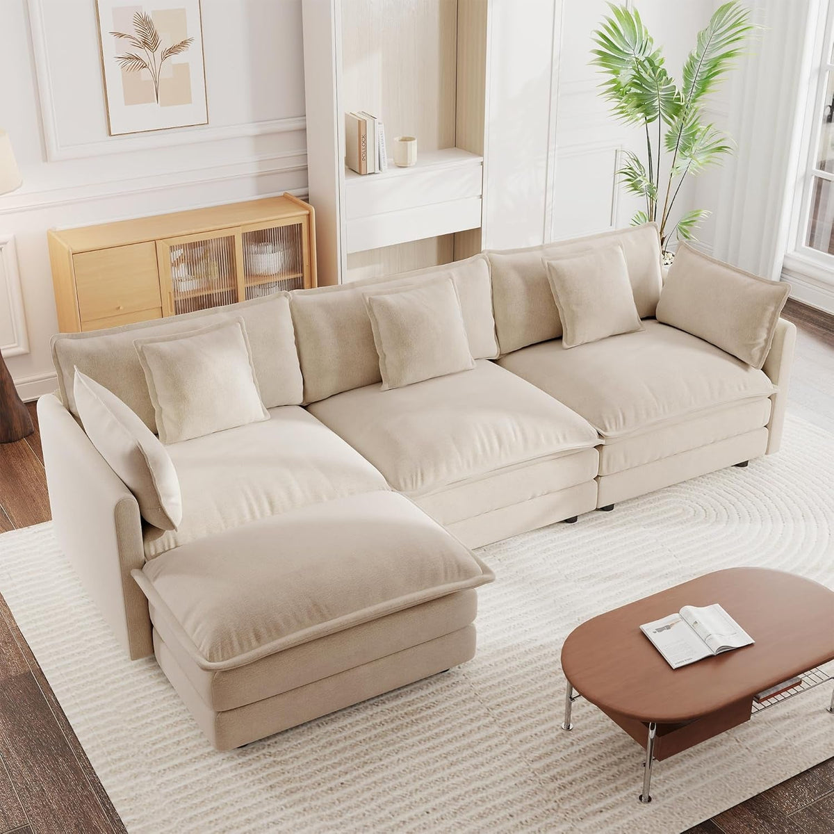 Modular Sectional Sofa 111.5 Inch Movable Ottoman Chenille by ShipItFurniture