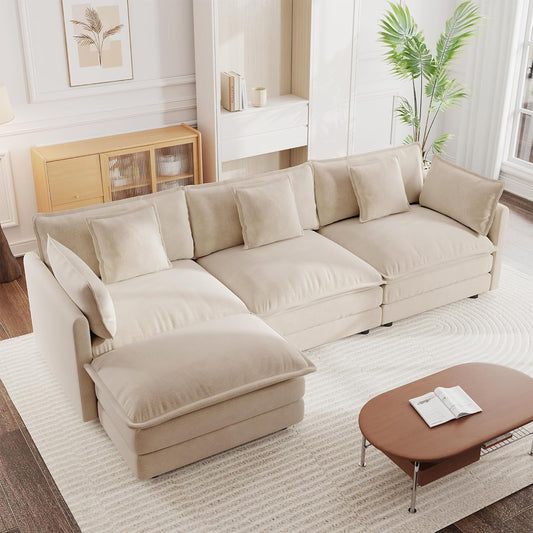Modular Sectional Sofa 111.5 Inch Movable Ottoman Chenille by ShipItFurniture