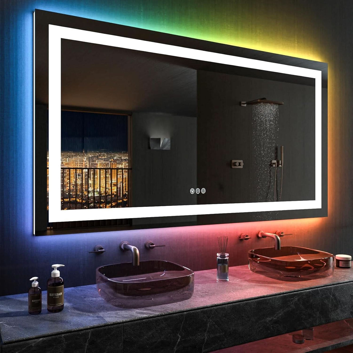 60x30 Inch RGB Dimmable LED Vanity Mirror Anti Fog Back lit by ShipItFurniture