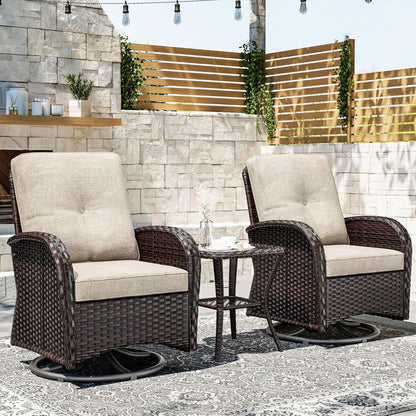 Outdoor Swivel Rocker Chairs 3 Piece Wicker Set Cushioned by ShipItFurniture