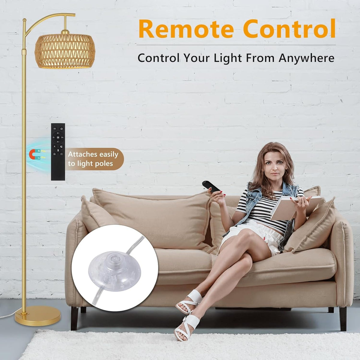 Arc Floor Lamp Timeless Brass Finish Remote Dimmable by ShipItFurniture
