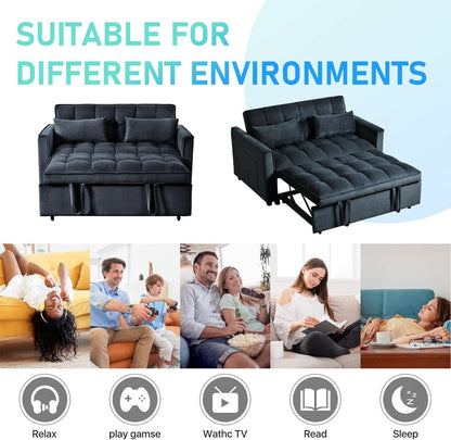 Black Velvet Convertible Sleeper Sofa Bed Luxurious by ShipItFurniture