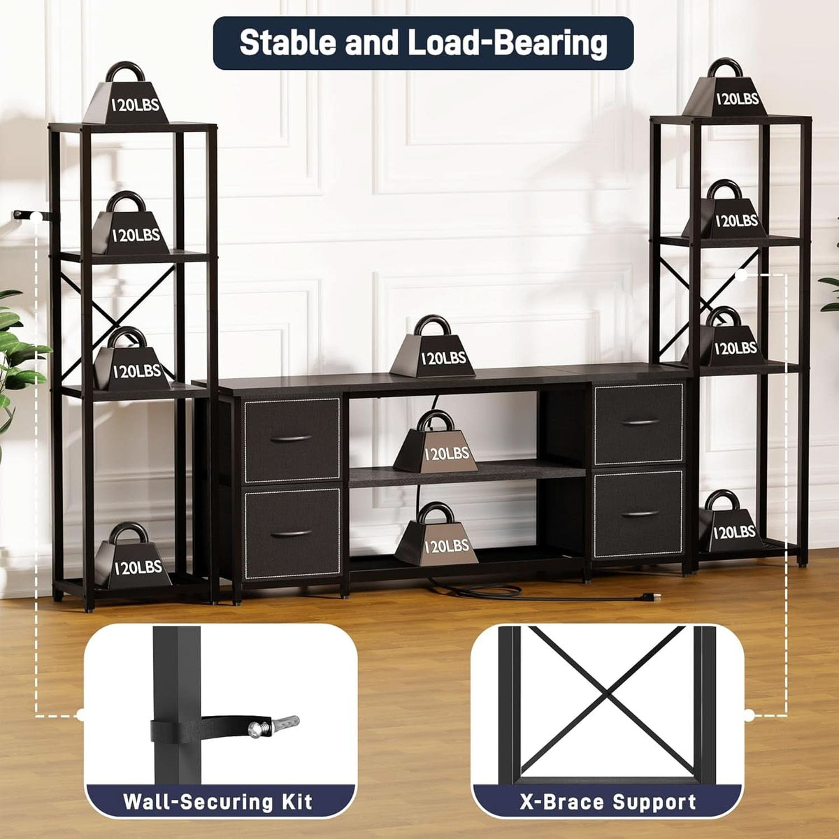 LED TV Stand 60 Inch Wide Display With USB Charging Contem porary by ShipItFurniture