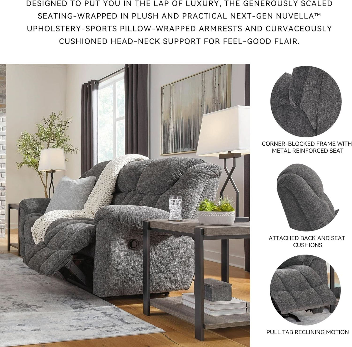 Gray Manual Reclining Sofa Stain Resistant Upholstery by ShipItFurniture