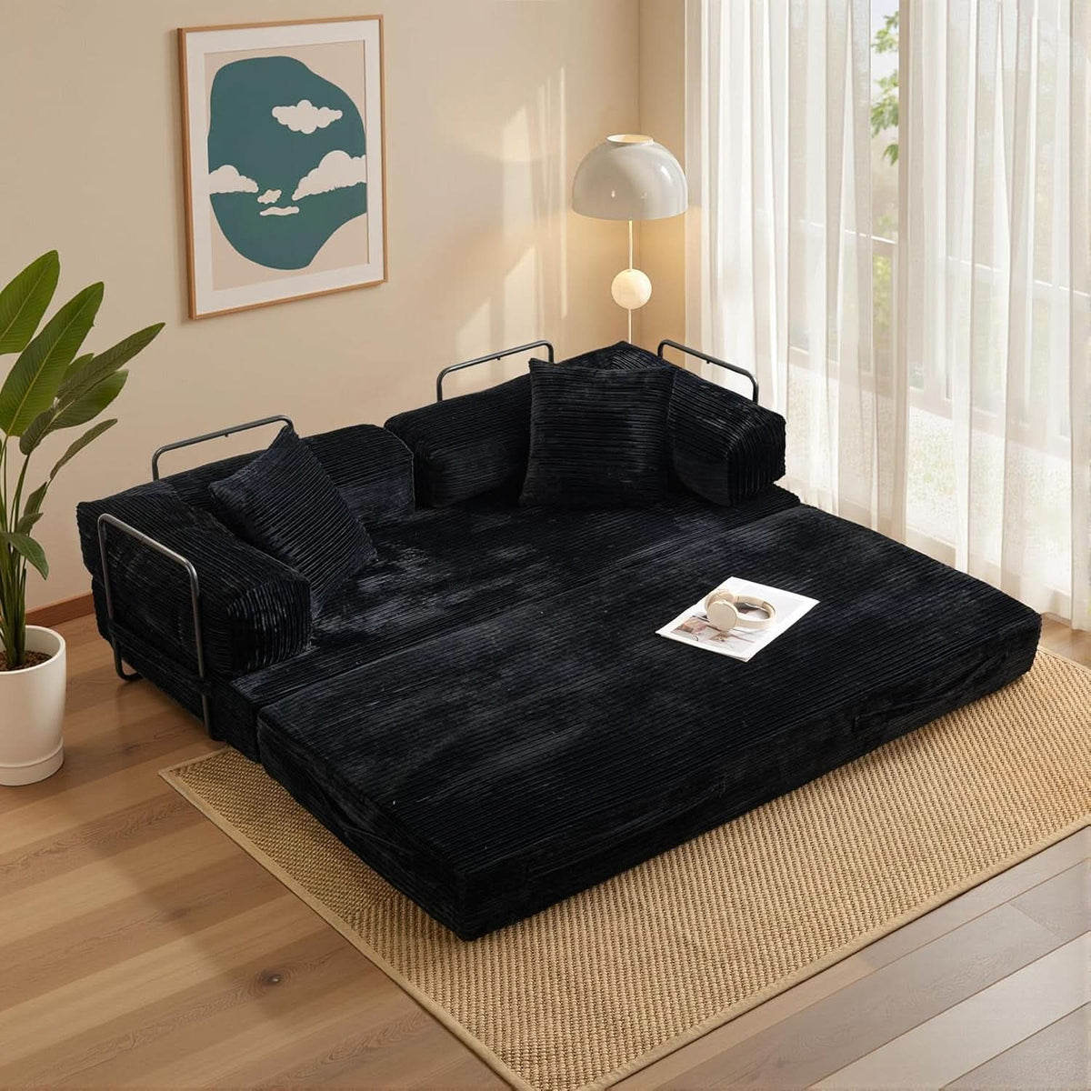 81 Inch Foldable Black Sofa Bed MemoryFoamContourPlus by ShipItFurniture