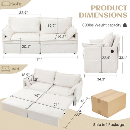 Convertible King Sofa Bed with USB Charging and Pockets by ShipItFurniture