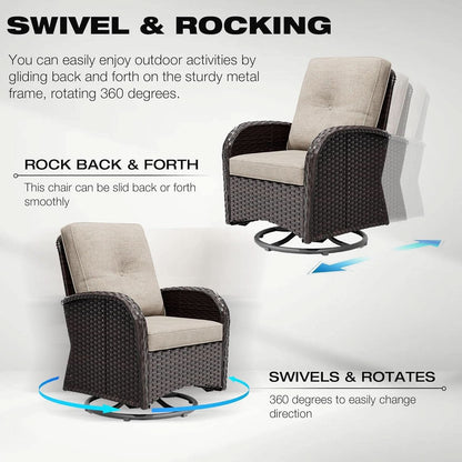 Outdoor Swivel Rocker Chairs 3 Piece Wicker Set Cushioned by ShipItFurniture