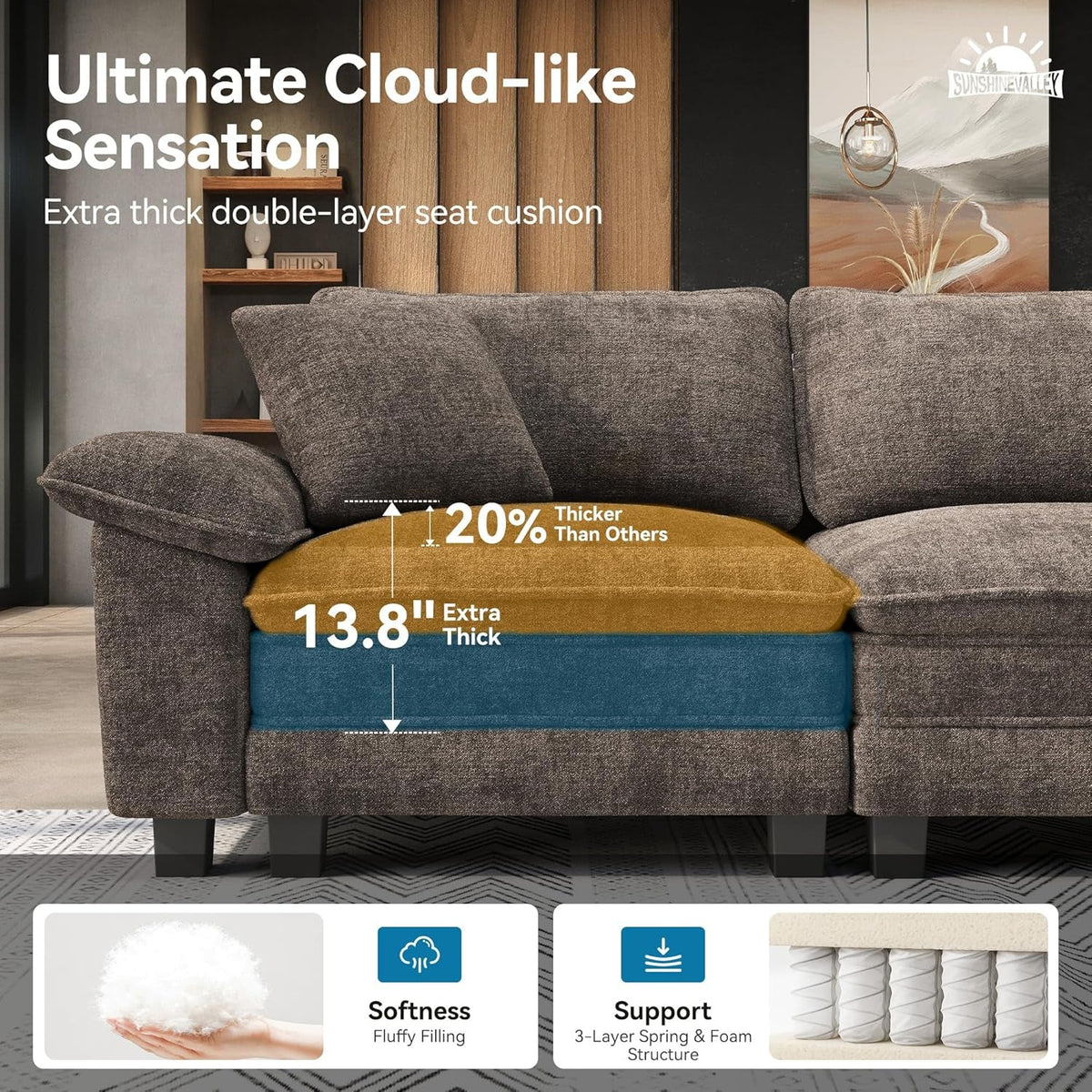 Taupe Chenille Three Seater Modular Sofa Arm rests Included by ShipItFurniture