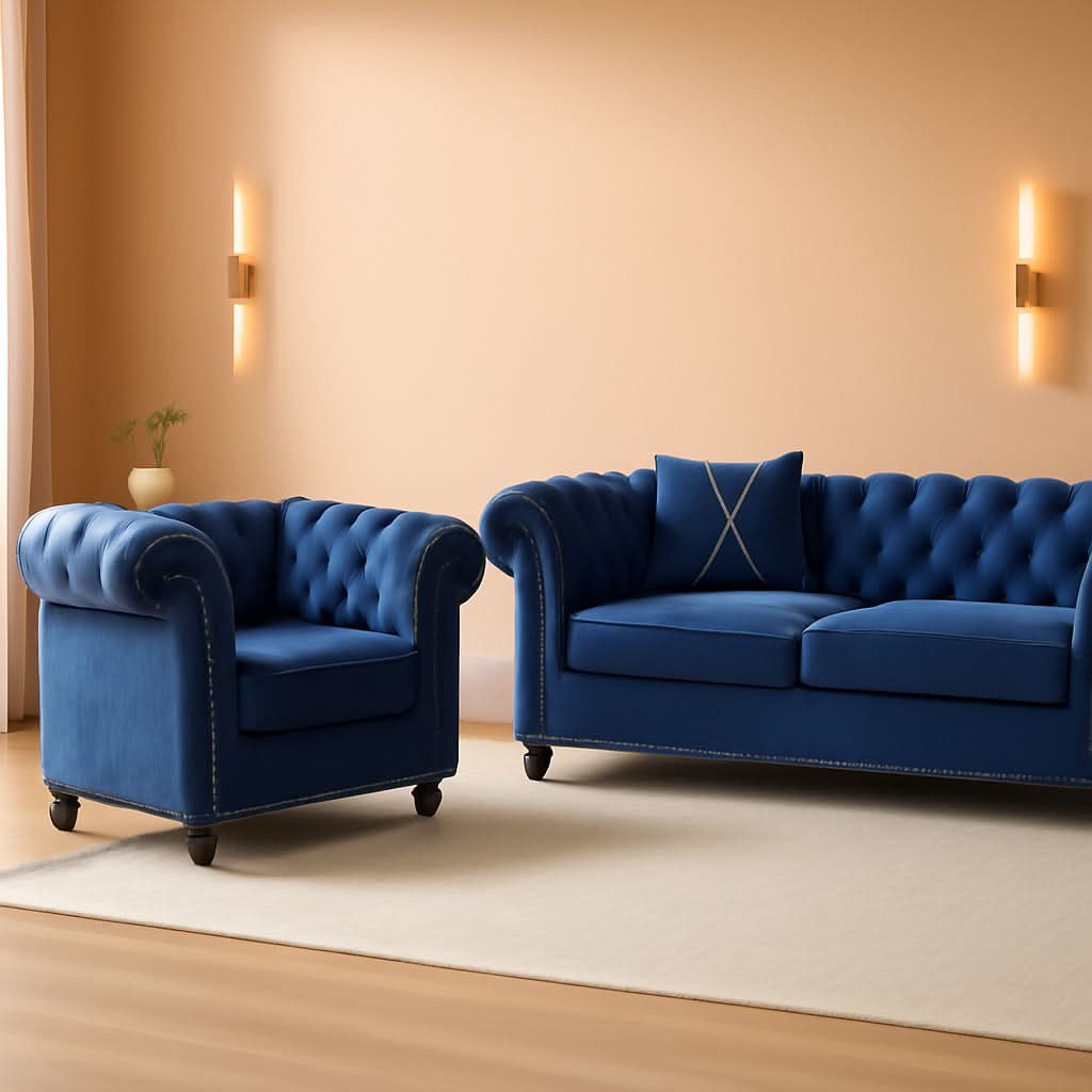 Blue Velvet 2 Piece Living Room Set Sofa Loveseat Chair For Living Room And Office by ShipItFurniture