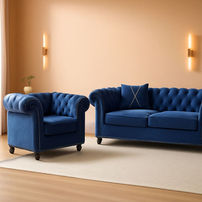 Blue Velvet 2 Piece Living Room Set Sofa Loveseat Chair For Living Room And Office by ShipItFurniture