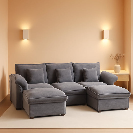 108 Inch U Shaped Ultra Modular Sofa Slate Chenille Fabric by ShipItFurniture
