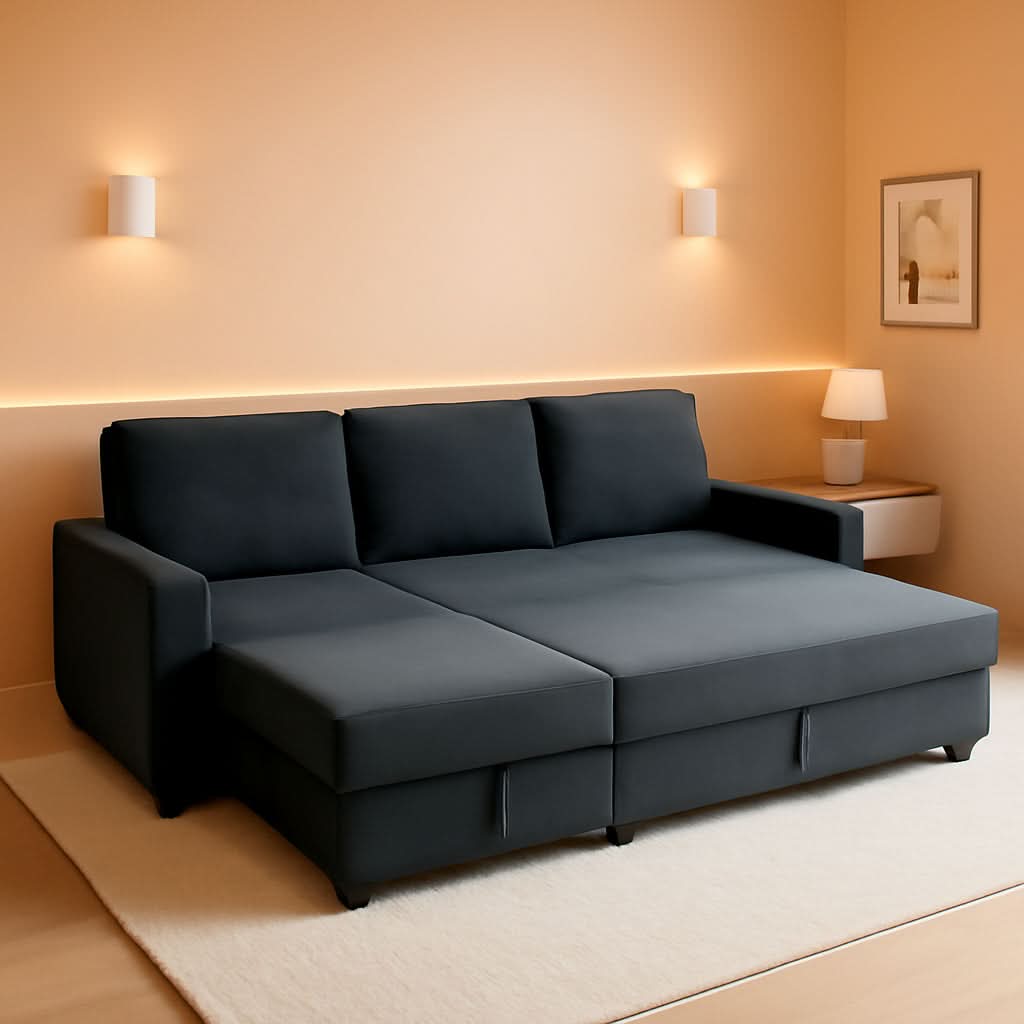 Dark Grey LShaped Convertible Sleeper Sofa Durable by ShipItFurniture