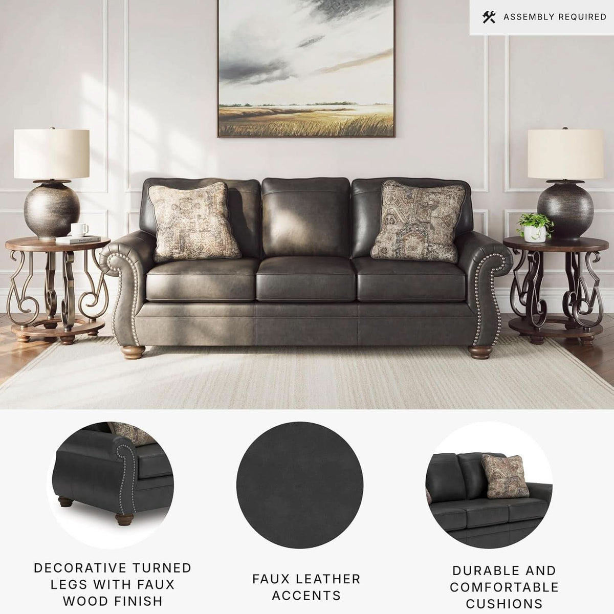 Queen Sofa Sleeper Anthracite Black Memory Foam Ultra by ShipItFurniture