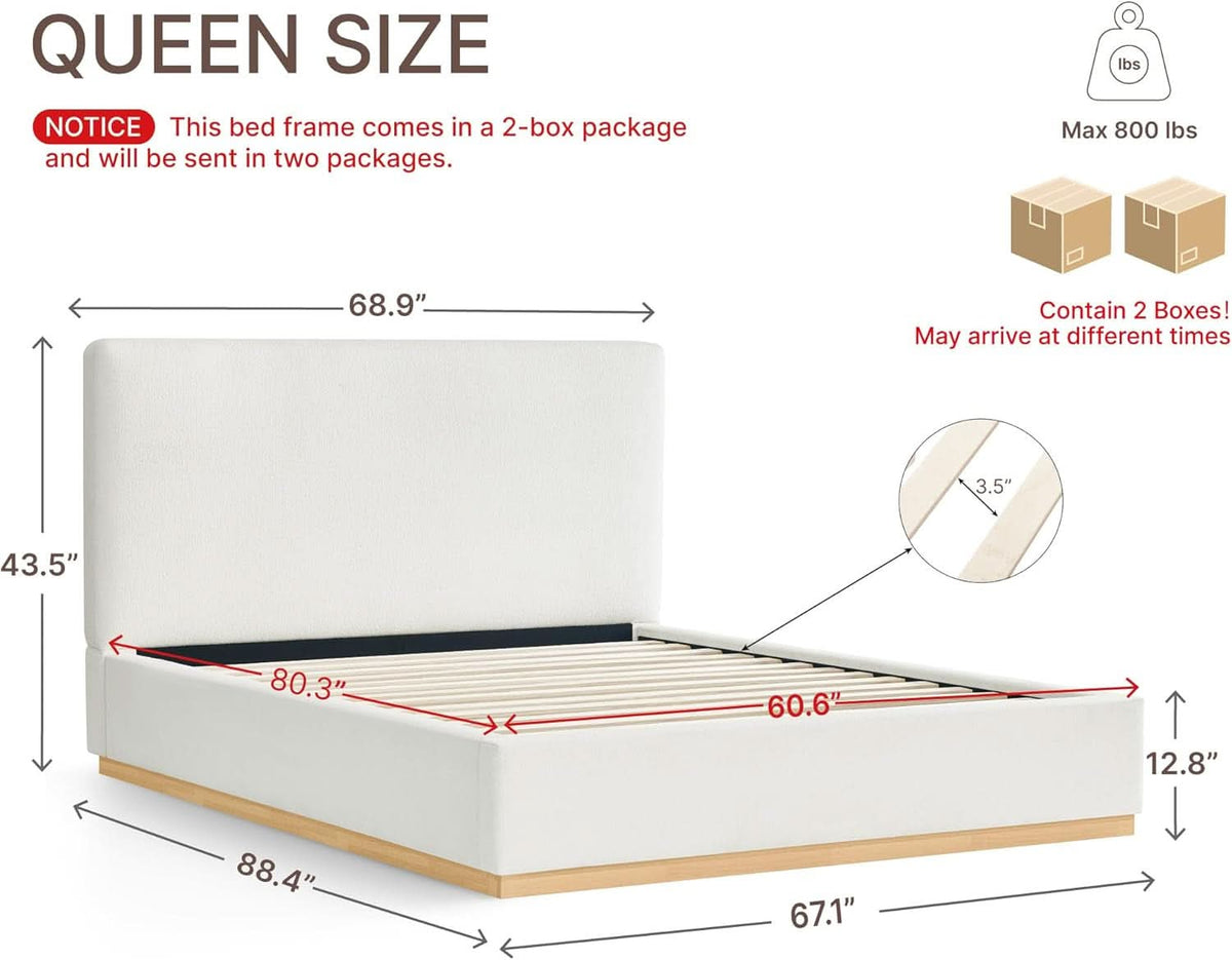 Queen Size Luxurious Upholstered Platform Bed Frame by ShipItFurniture