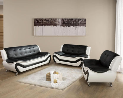 Vegan Leather Sofa Set 3 Piece Living Room Furniture White and Black by ShipItFurniture