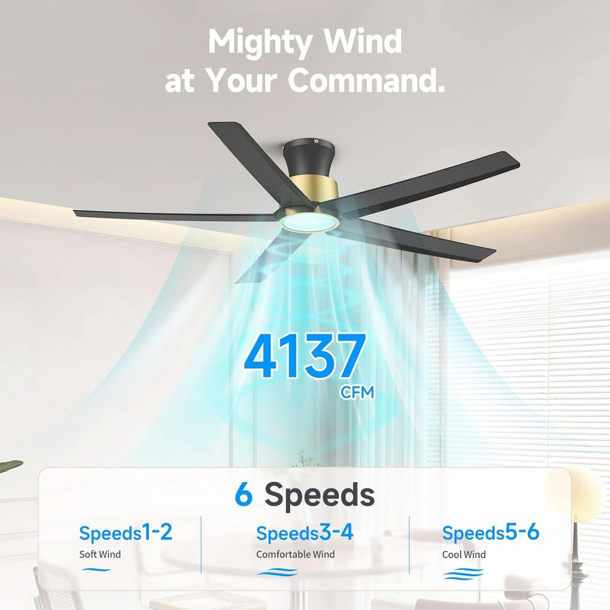 52 Inch Black-Gold Ceiling Fan with Lights and Remote by ShipItFurniture