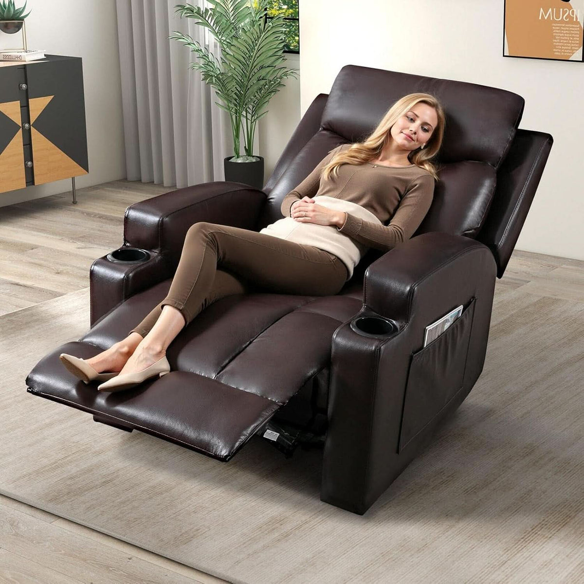 Brown UltraSoft Fabric Manual Recliner With Plush Arms by ShipItFurniture