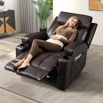 Brown UltraSoft Fabric Manual Recliner With Plush Arms by ShipItFurniture