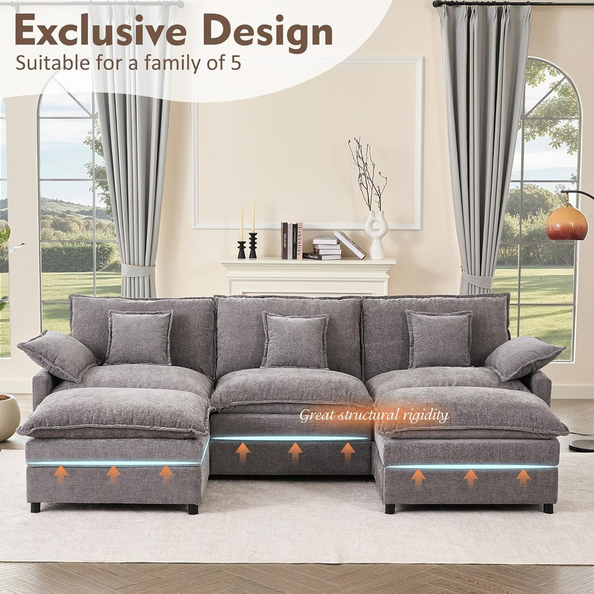108 Inch U Shaped Ultra Modular Sofa Slate Chenille Fabric by ShipItFurniture