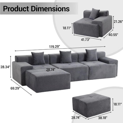 119 Inch Greyish Contemporary Modular Sectional Sofa by ShipItFurniture