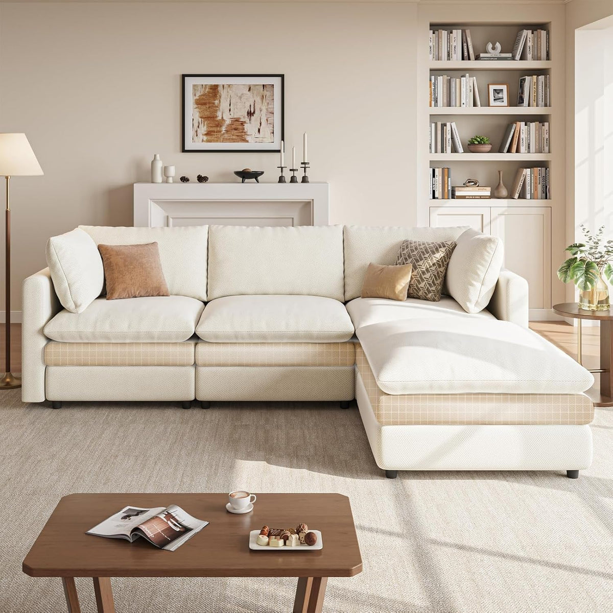 NinetySevenInch L Shaped Modular Sectional Sofa Beige by ShipItFurniture